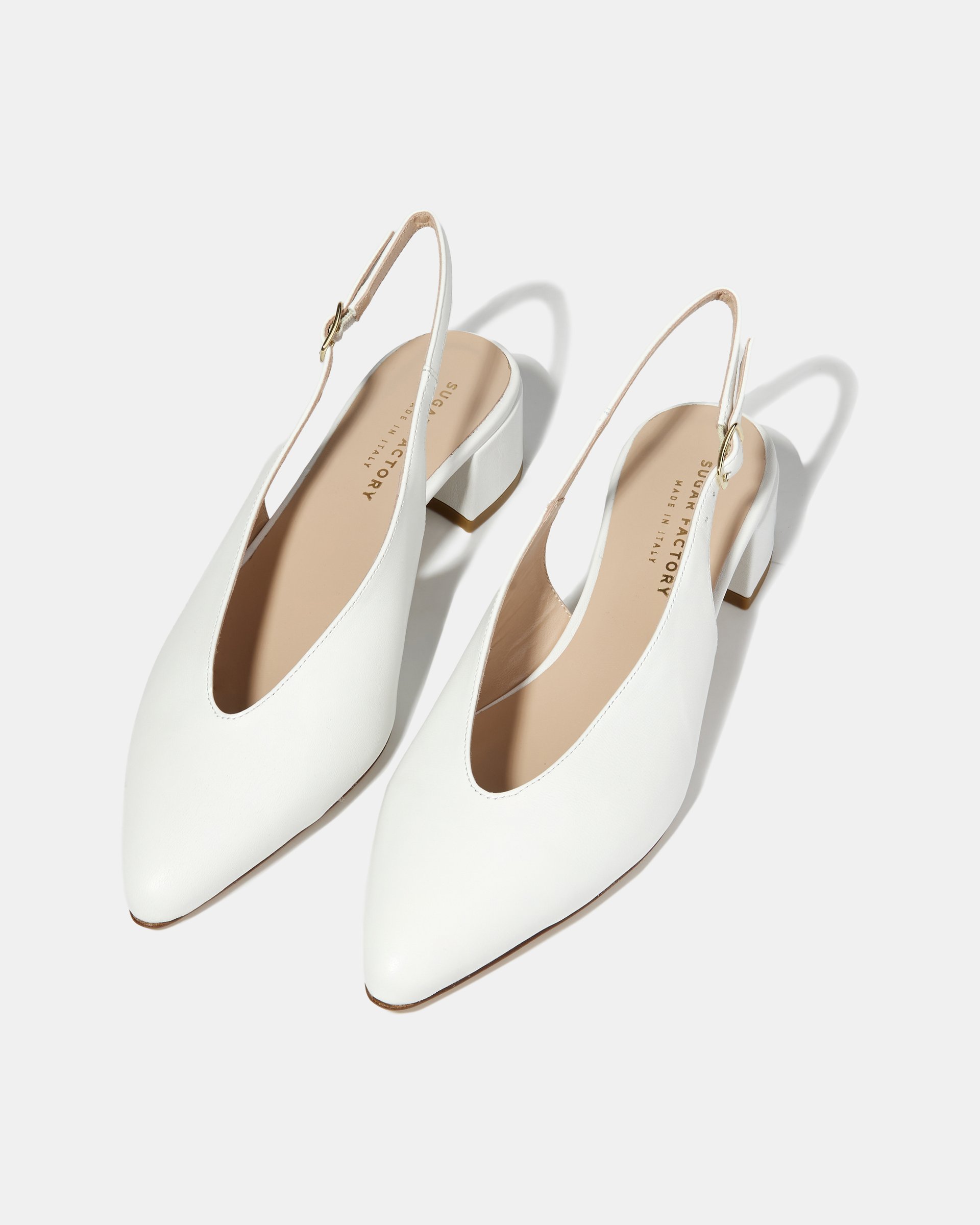 Белые кожаные туфли-слинбэк на низком каблуке - Image 3 of 5