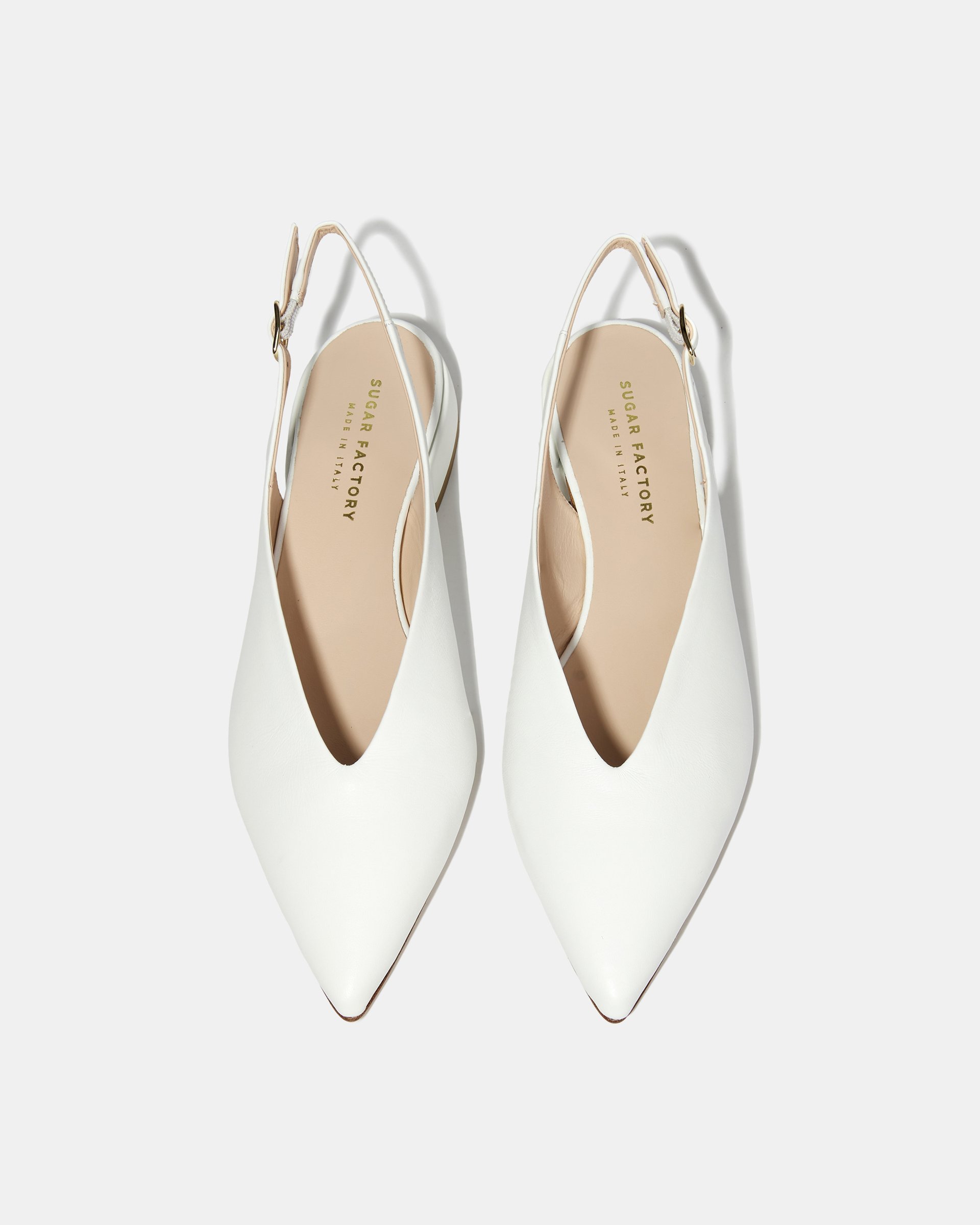 Белые кожаные туфли с острым носом и низким каблуком - Image 3 of 4