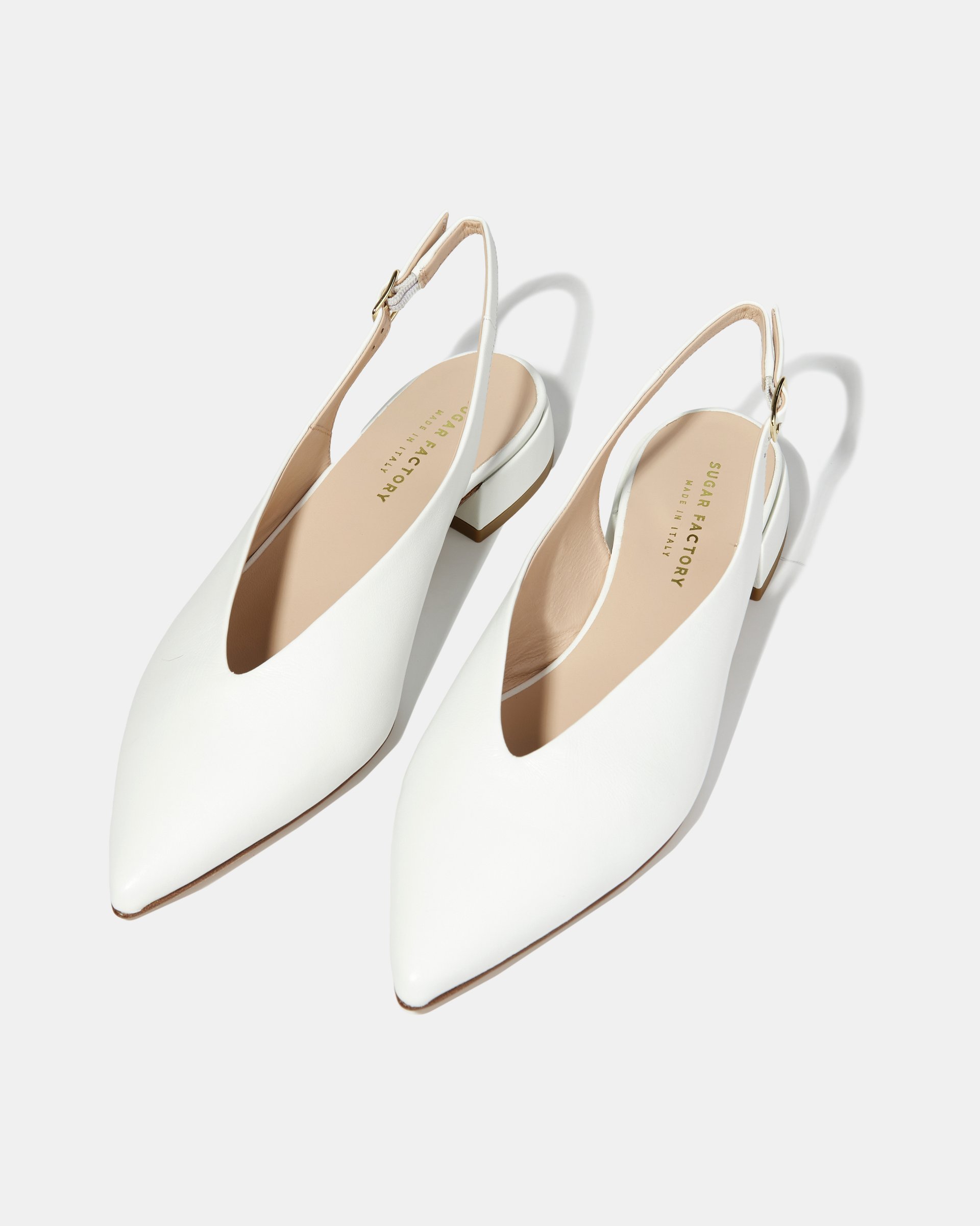 Белые кожаные туфли с острым носом и низким каблуком - Image 2 of 4