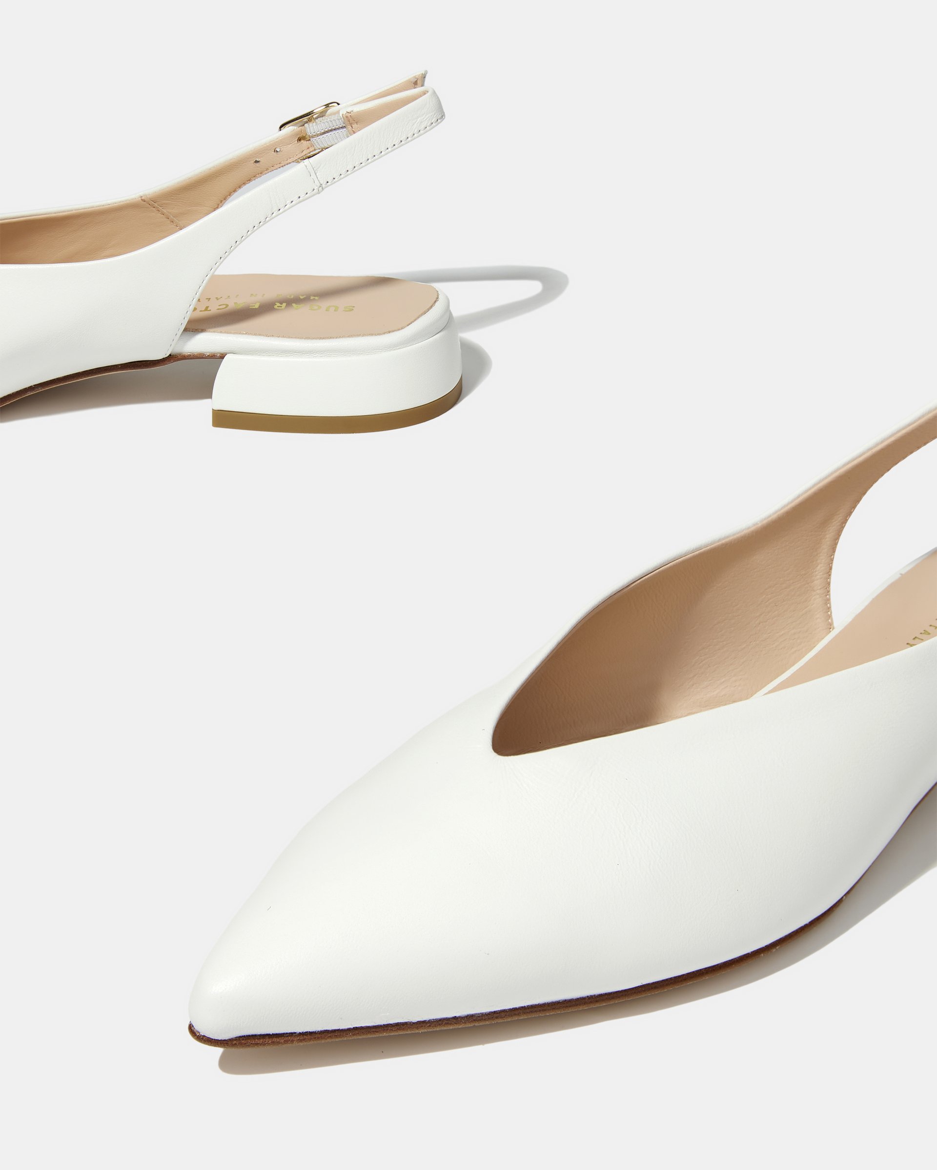 Белые кожаные туфли с острым носом и низким каблуком - Image 4 of 4