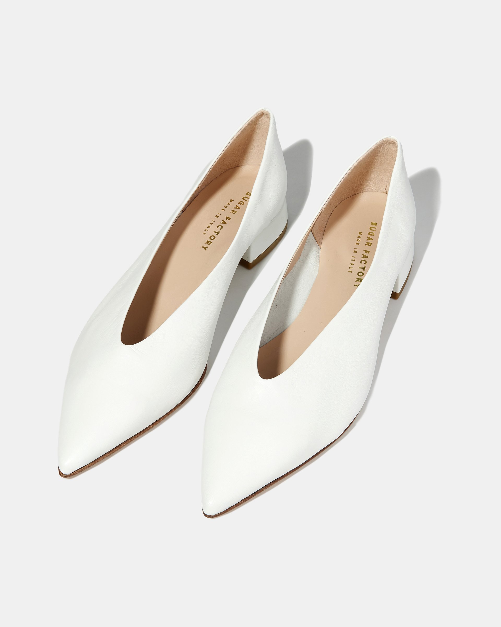 Белые кожаные туфли на низком каблуке с заостренным носом - Image 3 of 5