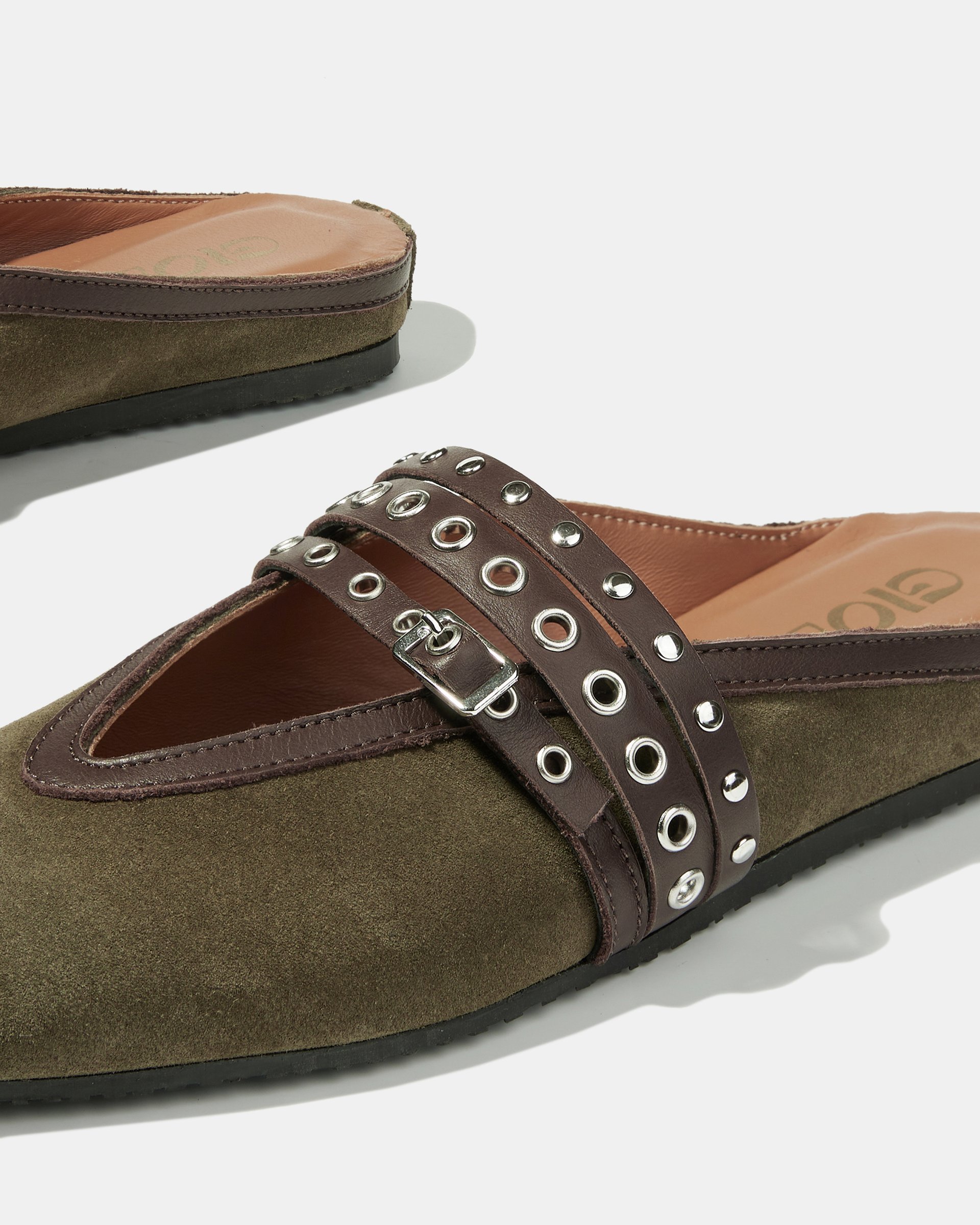 Оливковые замшевые слиперы с декоративными ремешками - Image 4 of 4