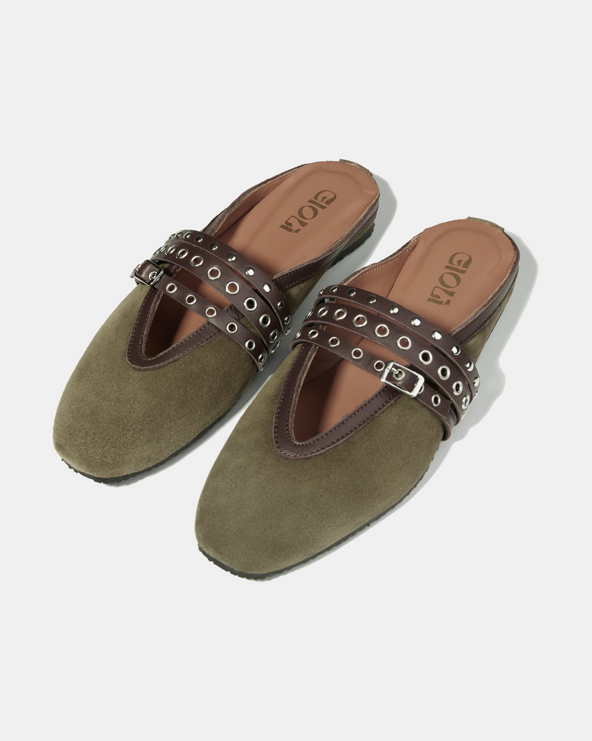 Оливковые замшевые слиперы с декоративными ремешками - Image 2 of 4