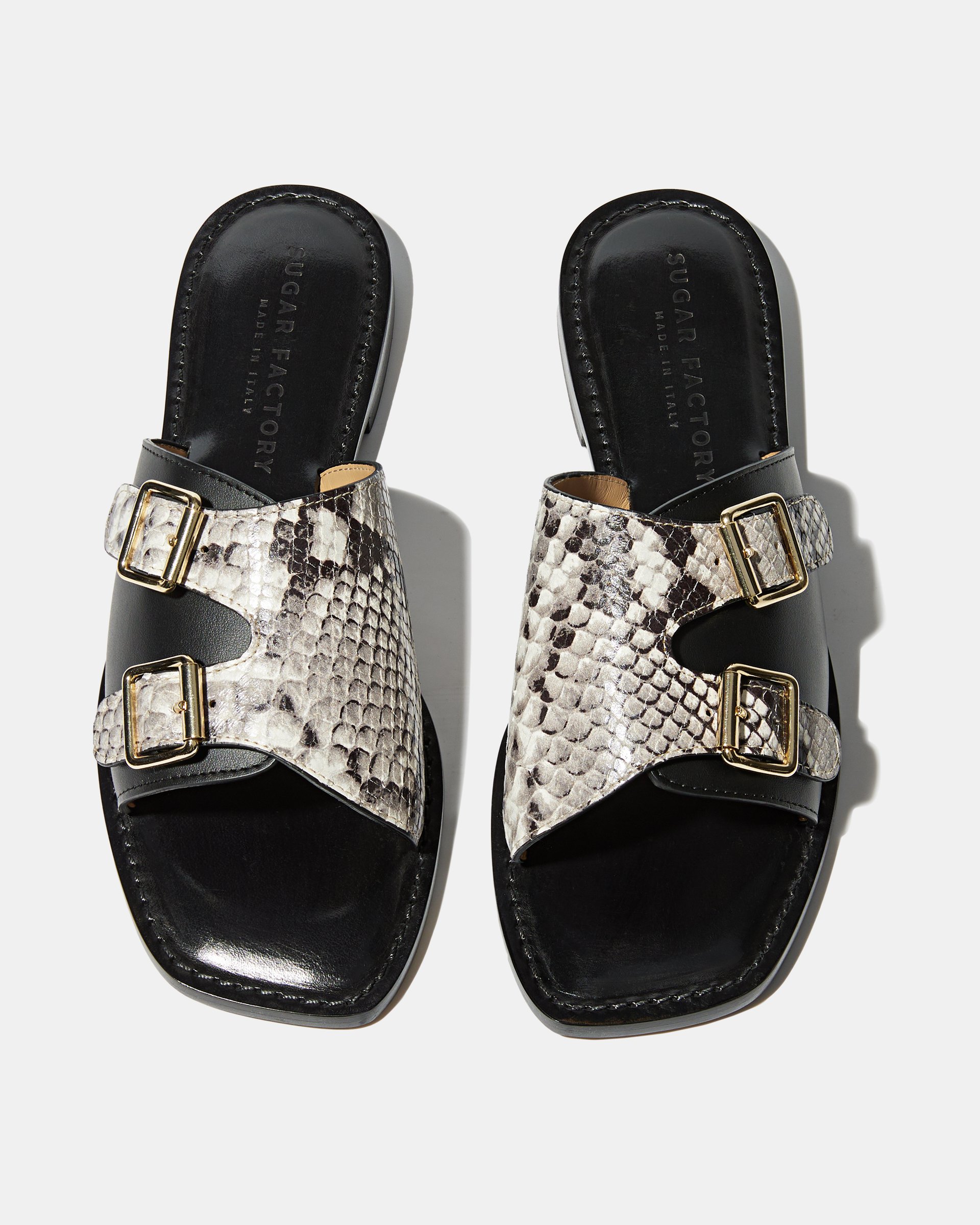 Черные кожаные шлепанцы с принтом питона - Image 3 of 6