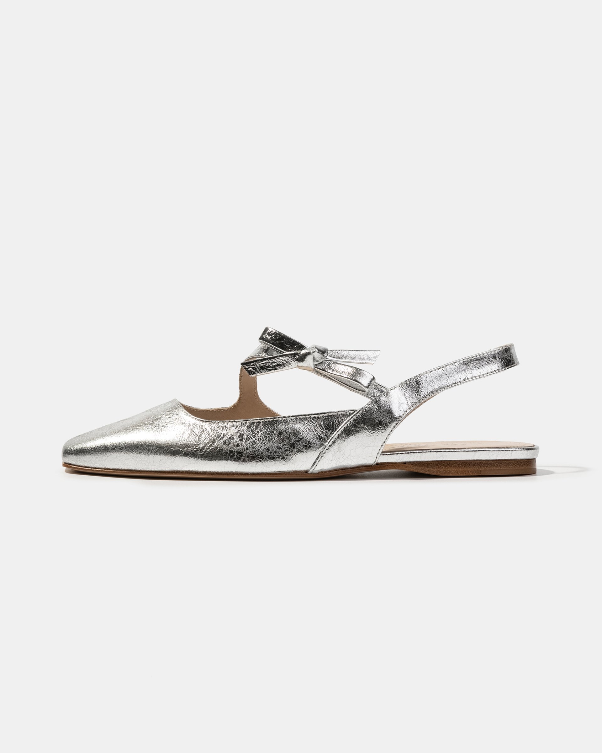 Серебристые туфли с ремешками и бантиком - Main image