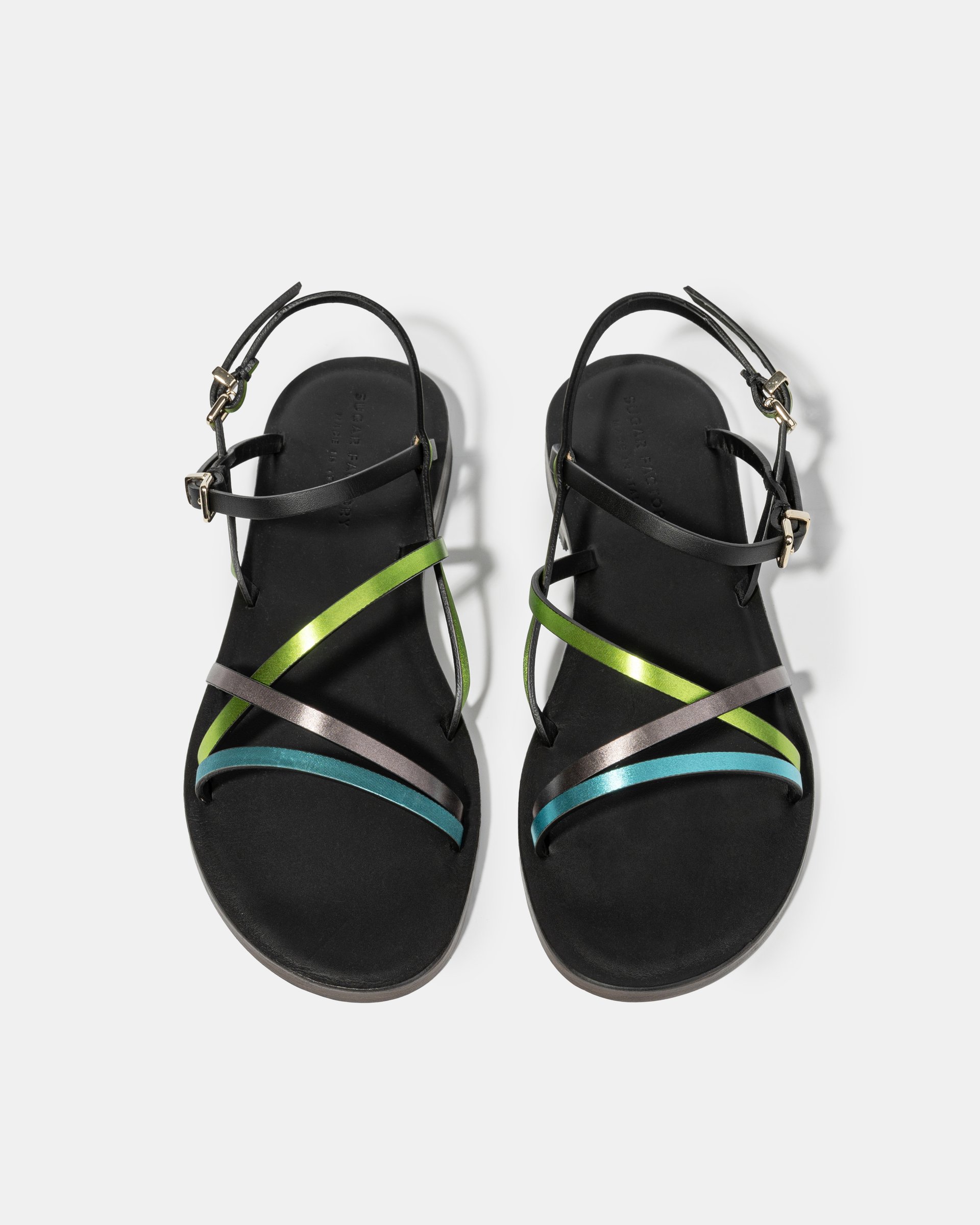 Черные кожаные сандалии с контрастными ремешками - Image 3 of 4