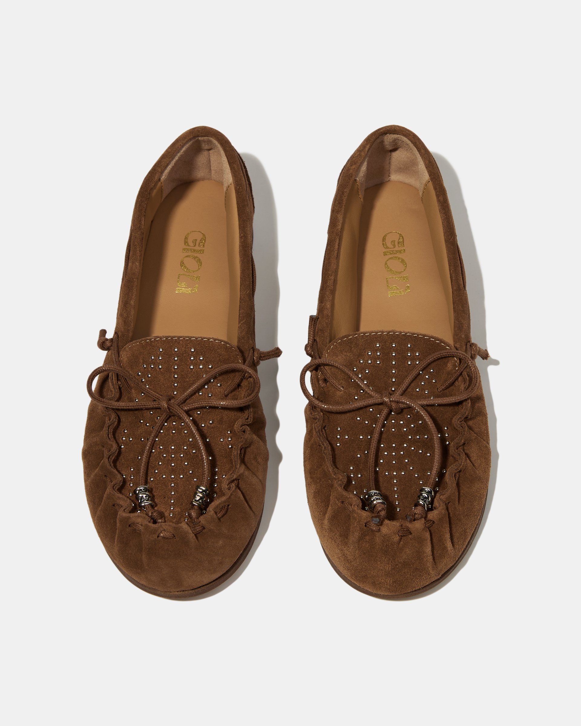 Коричневые замшевые мокасины с бантиком