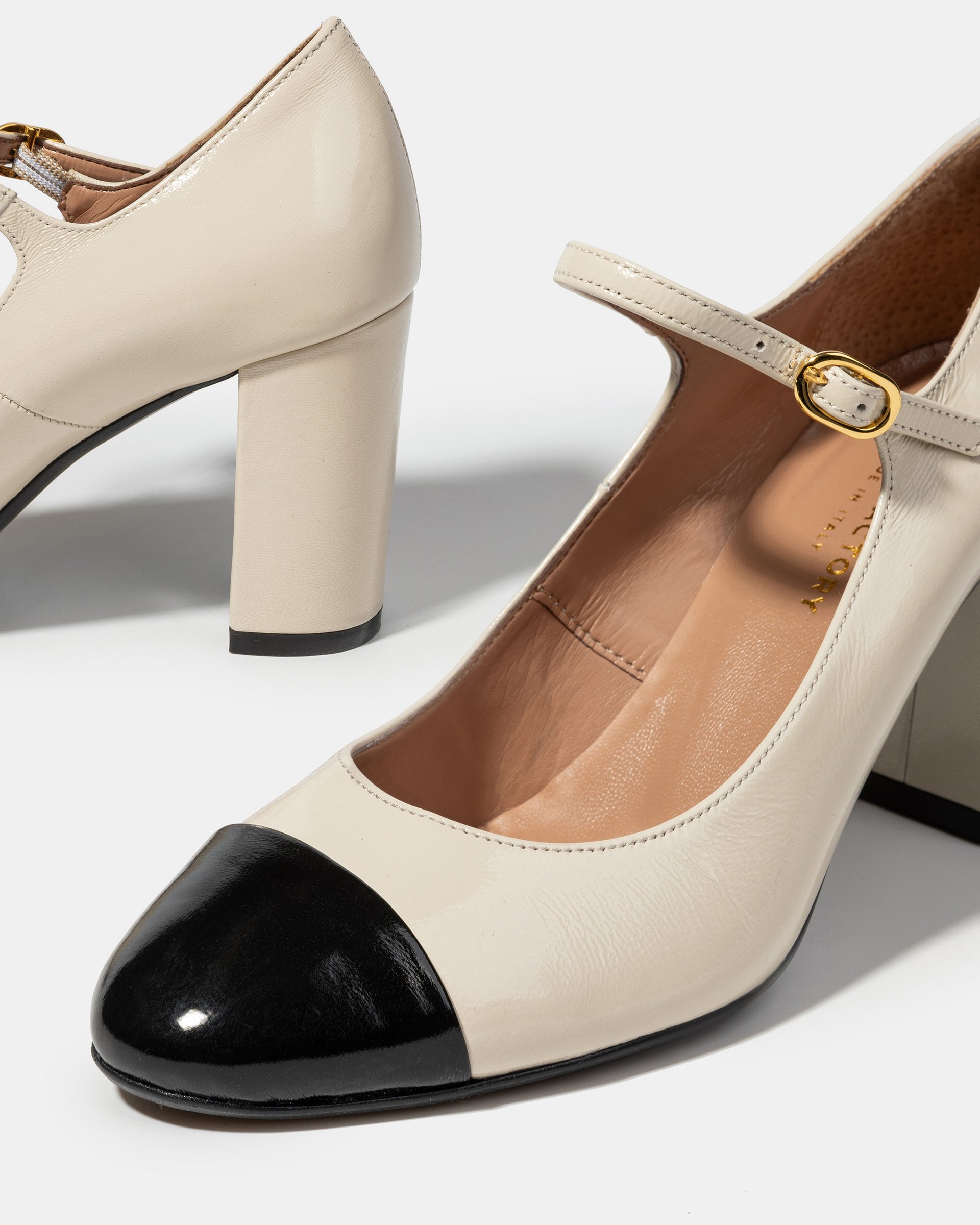Бежево-черные кожаные туфли на каблуке - Image 4 of 4