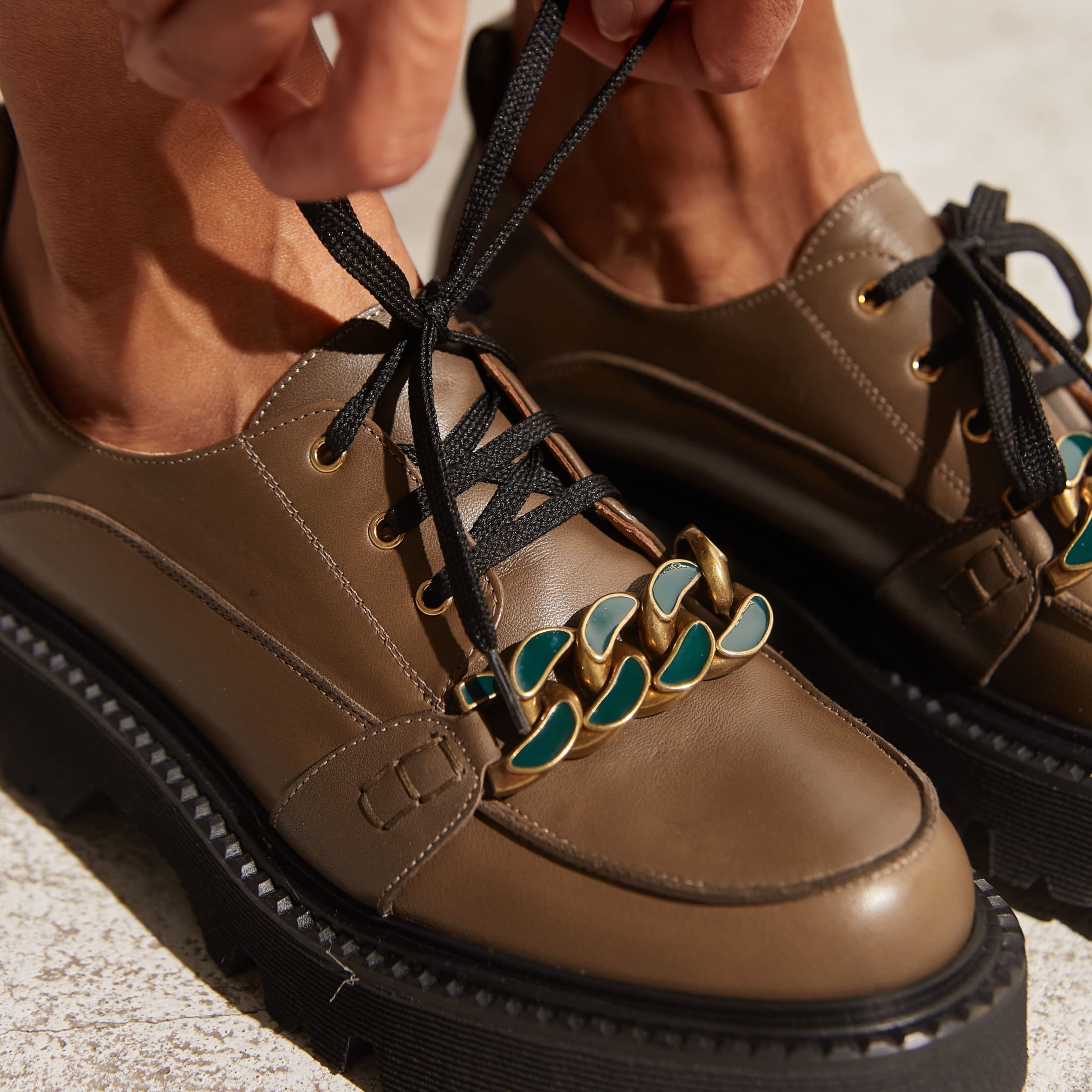 Зелено-коричневые кожаные лоферы - Image 5 of 5