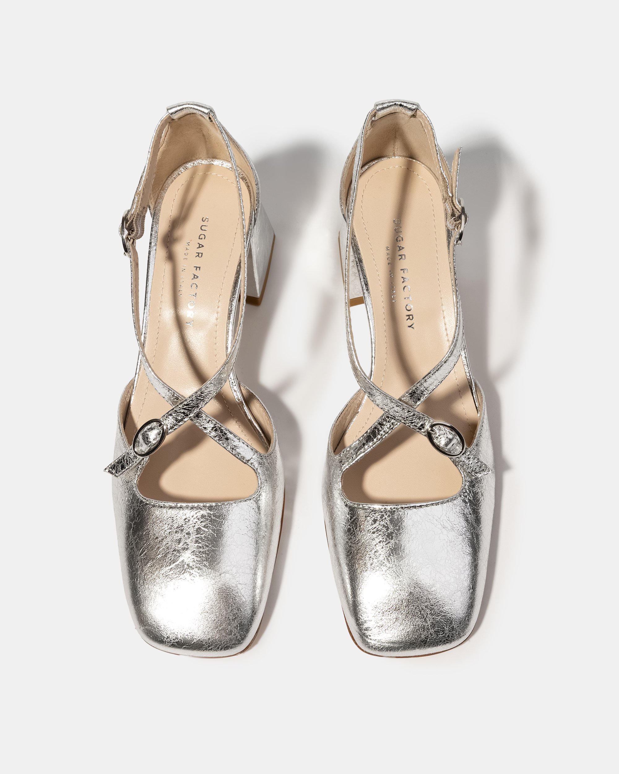 Серебристые кожаные туфли с ремешками - Image 3 of 5