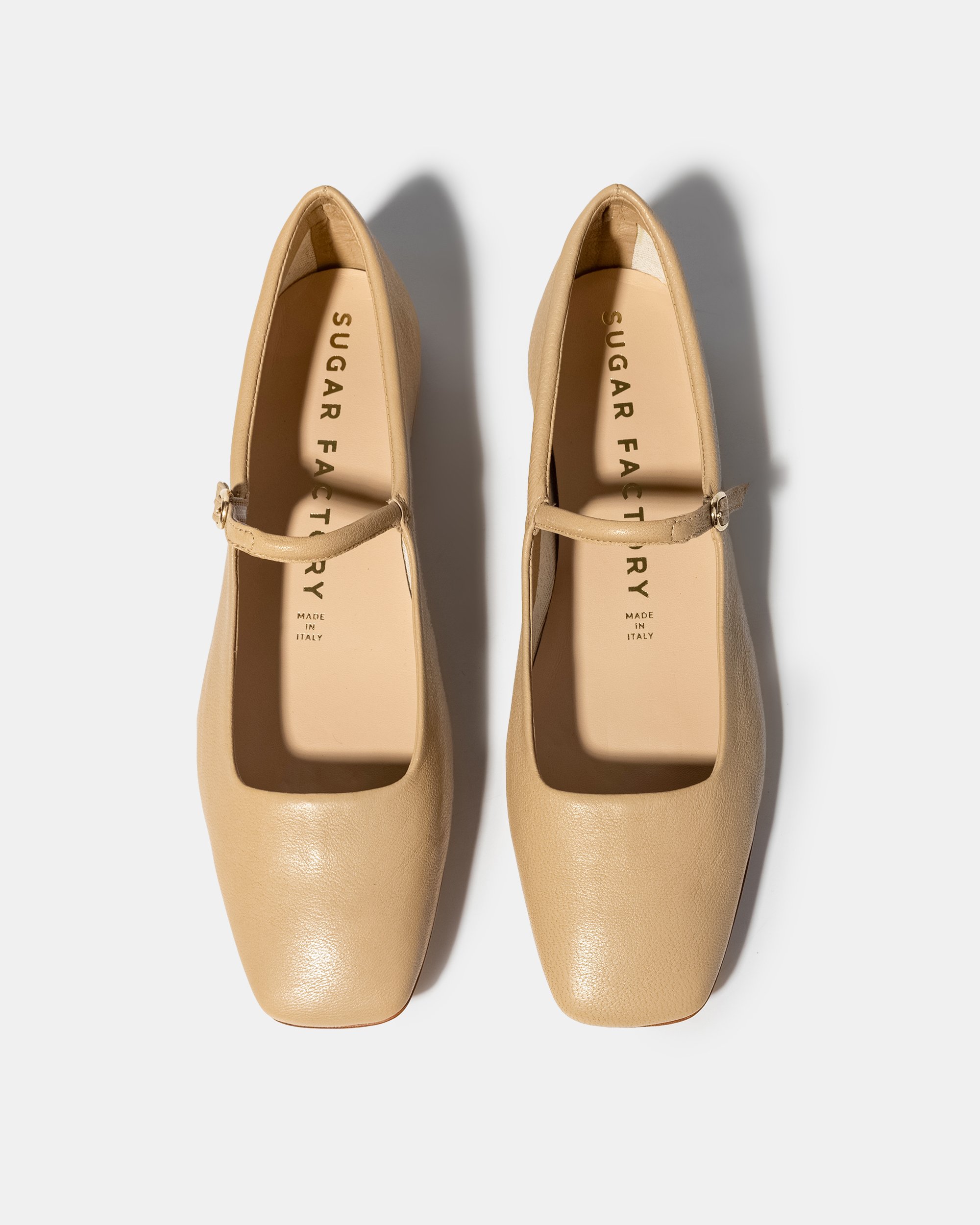 Бежевые кожаные балетки с ремешком - Image 3 of 4