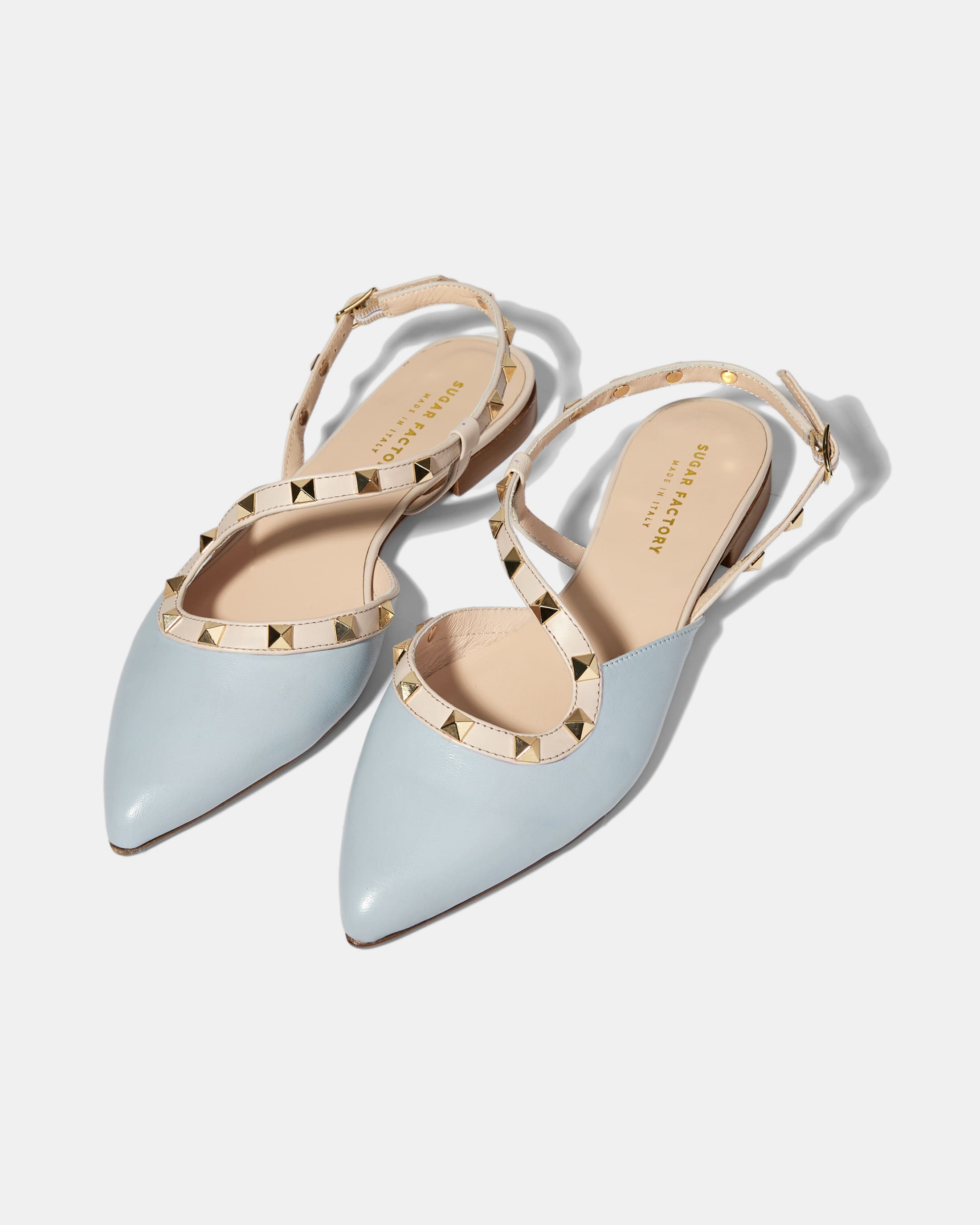 Голубые туфли-слинбы из натуральной кожи 