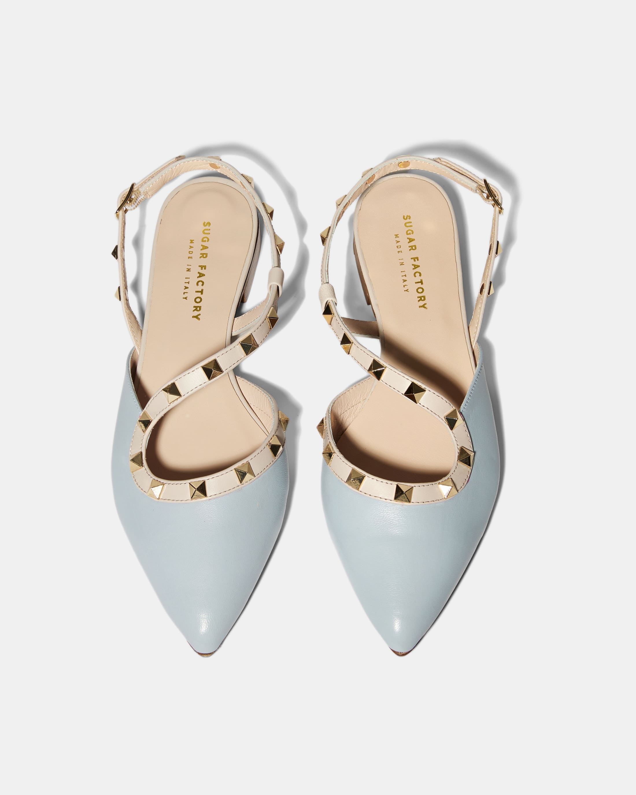 Голубые туфли-слинбы из натуральной кожи 