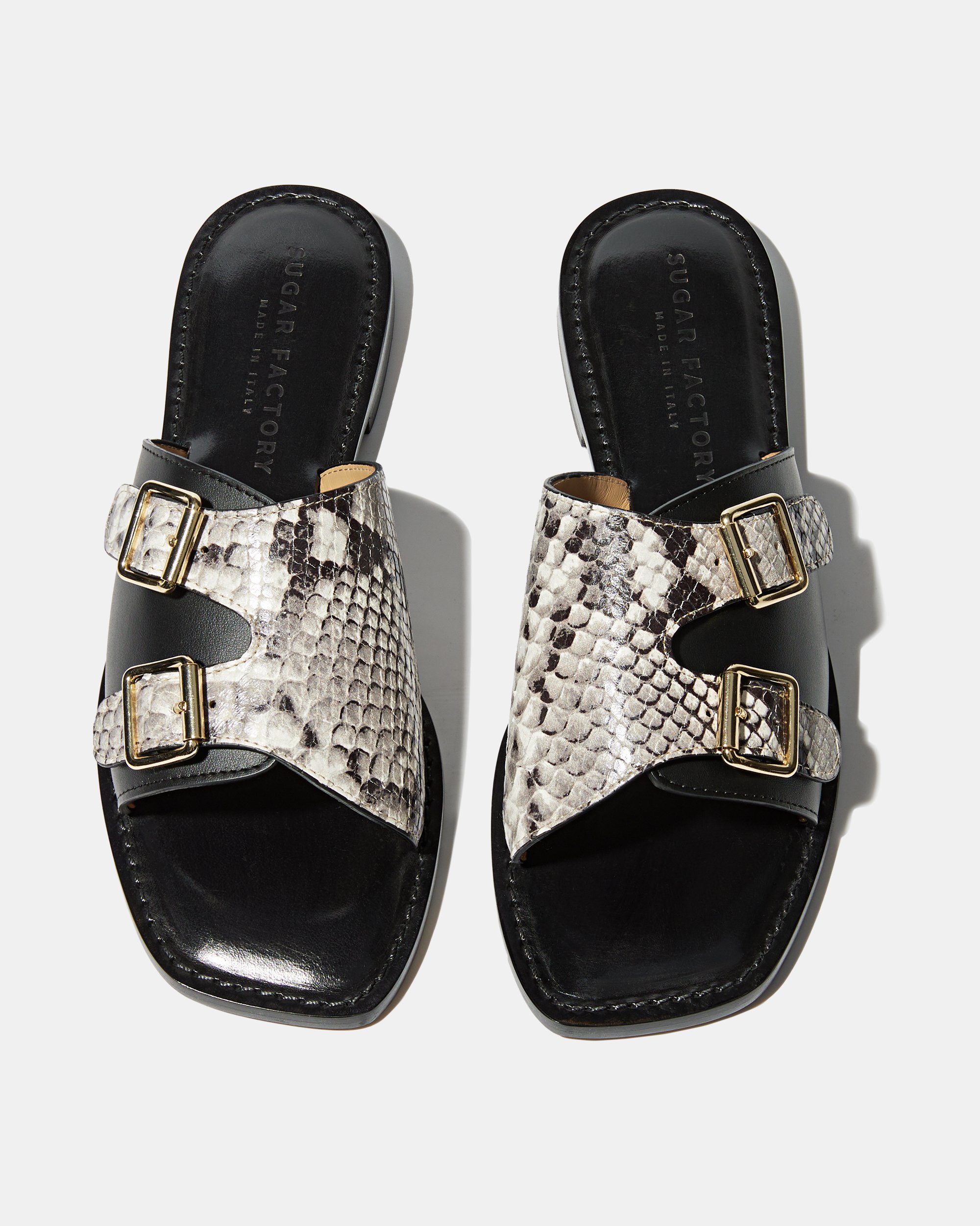 Черные кожаные шлепанцы с принтом питона - Image 3 of 6