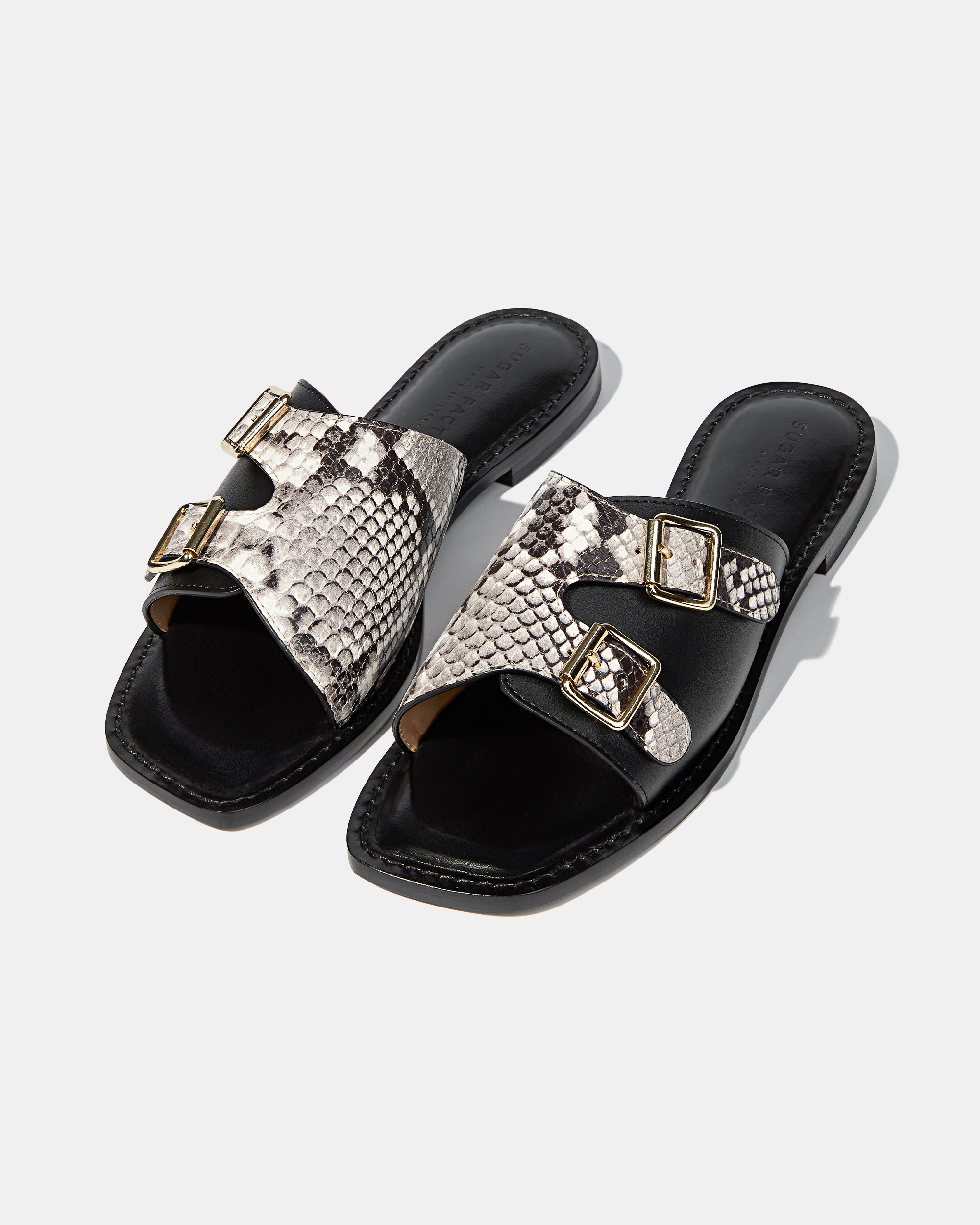 Черные кожаные шлепанцы с принтом питона - Image 2 of 6