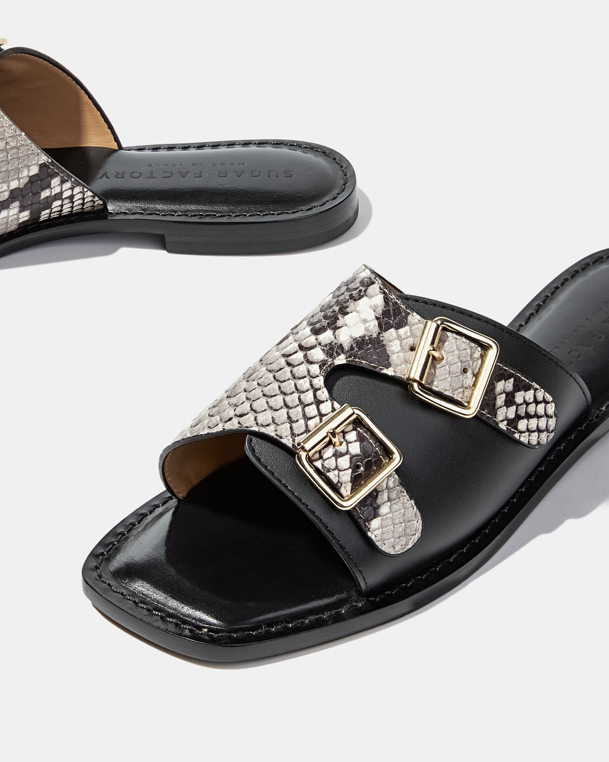 Черные кожаные шлепанцы с принтом питона - Image 4 of 6