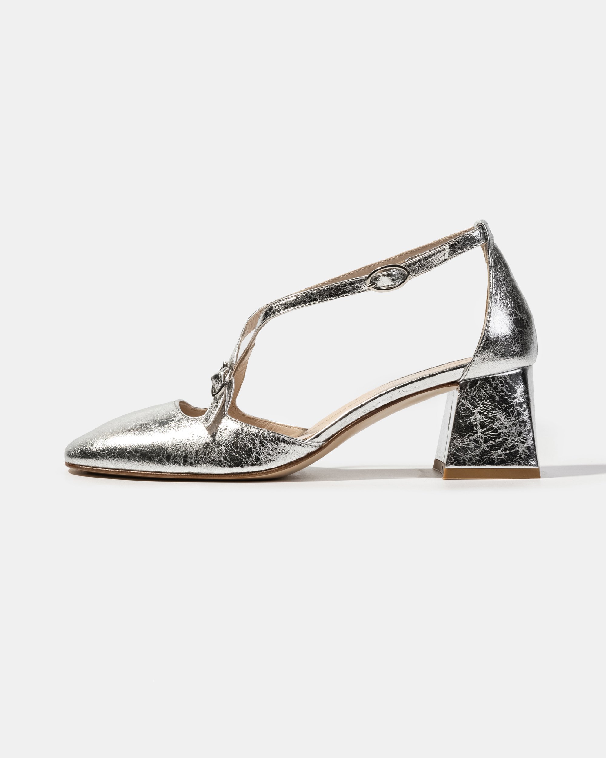 Серебристые кожаные туфли с ремешками - Main image